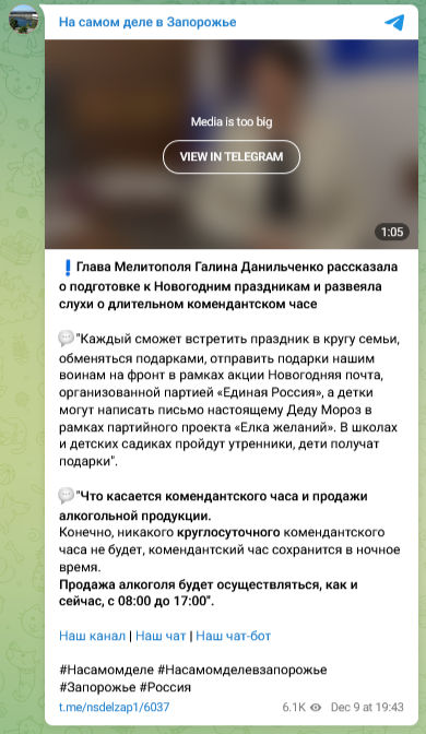 глава Мелитополя Галина Данильченко рассказала о длительном комендантском часе