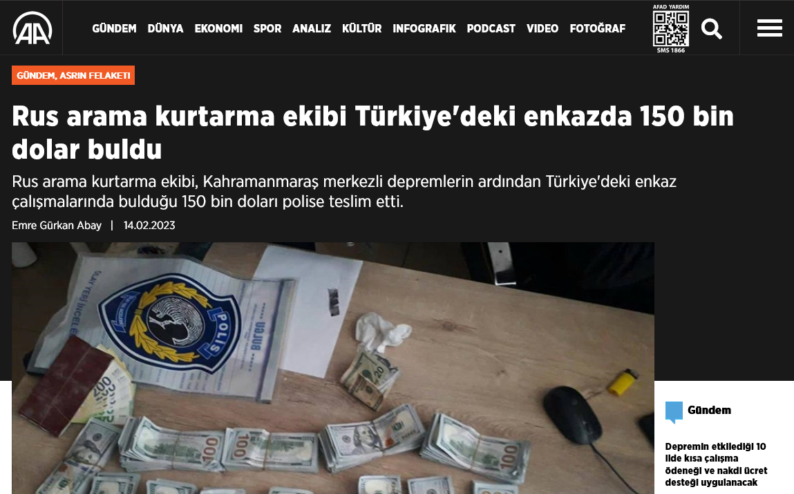 Screenshot 2023 02 15 At 14 49 14 Rus Arama Kurtarma Ekibi Turkiyedeki Enkazda 150 Bin Dolar Buldu