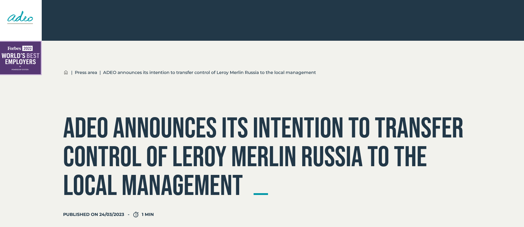 Screenshot 2023 03 24 At 18 28 12 Adeo Announces Its Intention To Transfer Control Of Leroy Merlin Russia To The Local Management Adeo