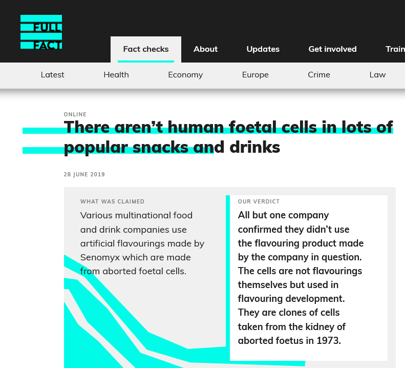 Screenshot 2023 04 03 At 12 54 59 There Arent Human Foetal Cells In Lots Of Popular Snacks And Drinks Full Fact