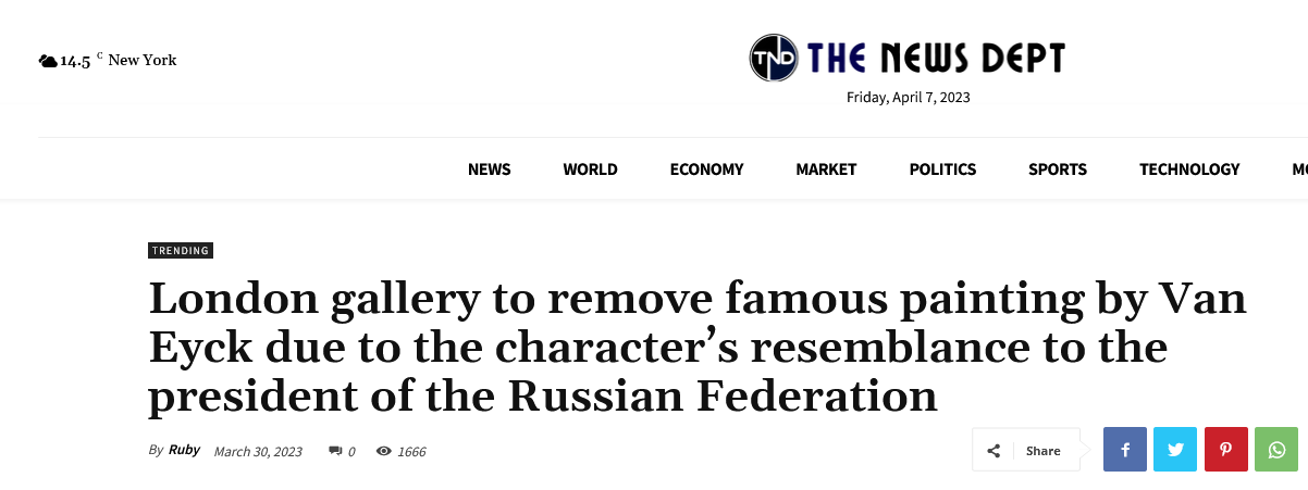 Screenshot 2023 04 07 At 10 44 30 London Gallery To Remove Famous Painting By Van Eyck Due To The Characters Resemblance To The President Of The Russian Federation The News Department
