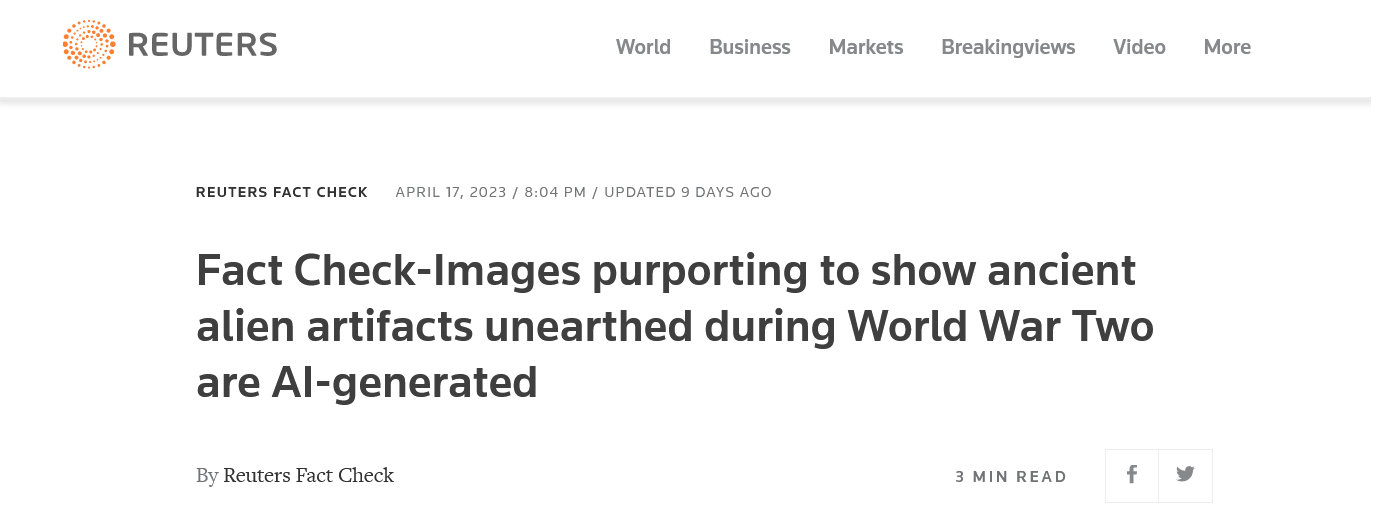 Screenshot 2023 04 26 At 11 21 52 Fact Check Images Purporting To Show Ancient Alien Artifacts Unearthed During World War Two Are Ai Generated