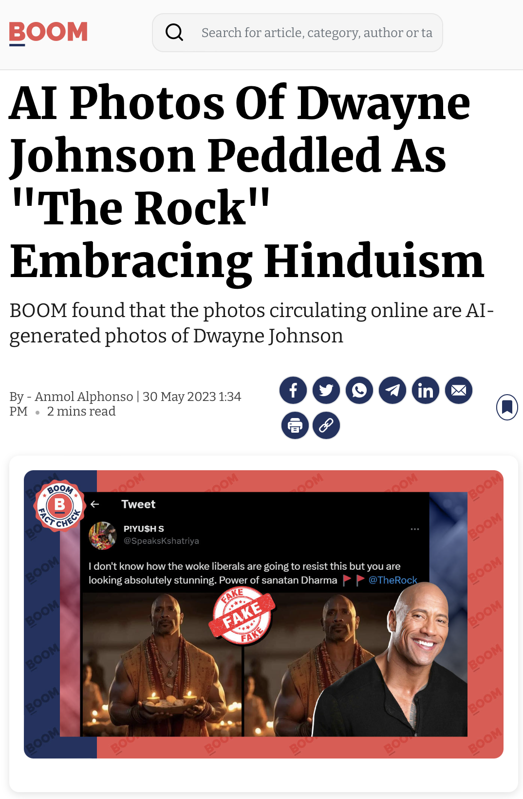 AI photos of Dwayne Johnson peddled as The Rock embracing Hinduism