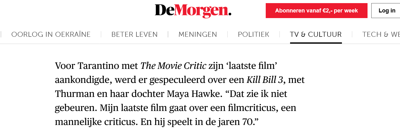 Screenshot 2023 07 04 At 13 11 37 De Cultuurtips Van Quentin Tarantino ‘was Ik Een Liedjesschrijver Geweest Dan Had Ik ‘blonde On Blonde Van Bob Dylan Willen Maken