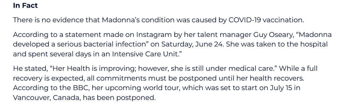 Screenshot 2023 07 07 At 18 36 45 False No Madonna Was Not Rushed To The Hospital Because Of The Covid 19 Vaccine