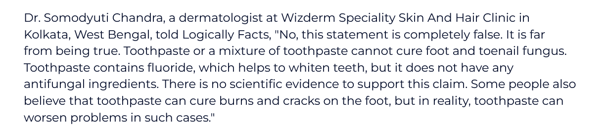 Screenshot 2023 07 17 At 13 20 36 False No Scientific Evidence That Toothpaste Can Cure Foot Or Toenail Fungus