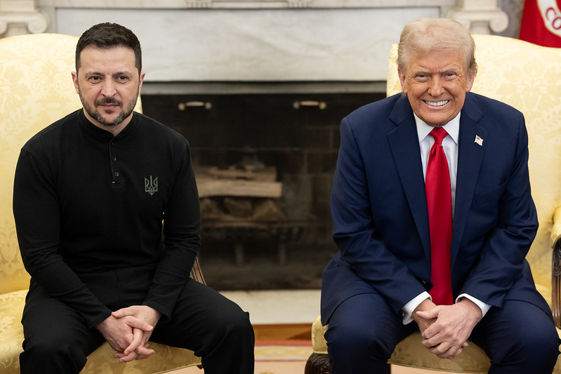 Президент США Дональд Трамп во время переговоров с Владимиром Зеленским в Белом доме, 28 февраля 2025 года