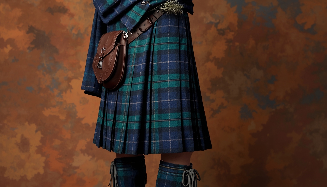 Lucid Origin A Traditional Scottish Kilt Made Of Woven Wool In A Tartan Pattern Of Blues And  0