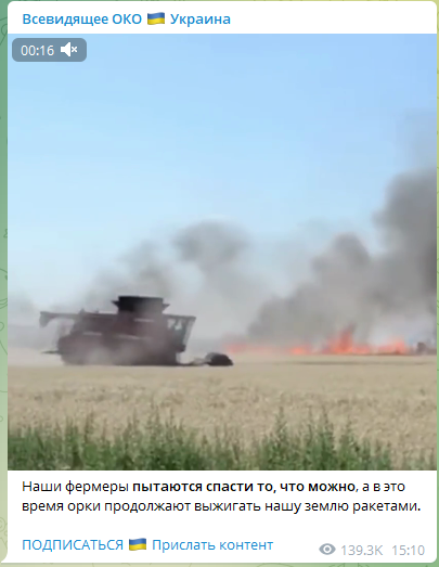 В сети появилось видео уничтожения военными РФ украинского зерна