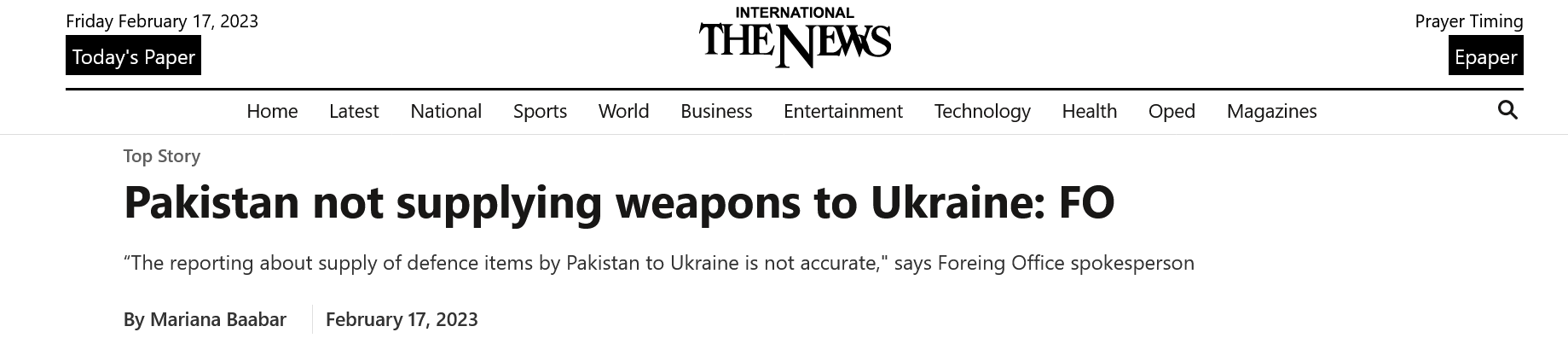 Screenshot 2023 02 17 At 15 09 38 Pakistan Not Supplying Weapons To Ukraine Fo