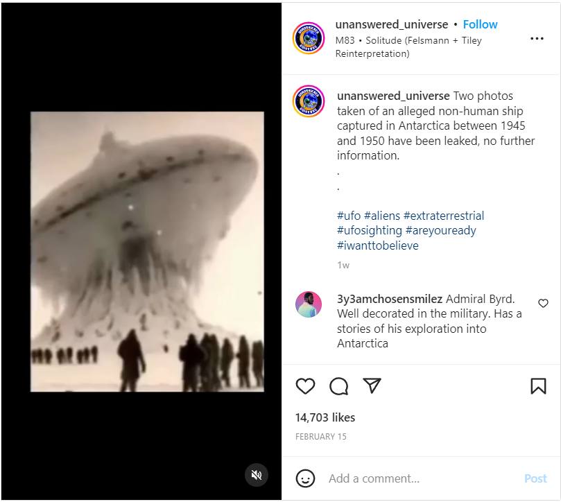 Корабль НЛО был захвачен в Антарктиде в середине прошлого века