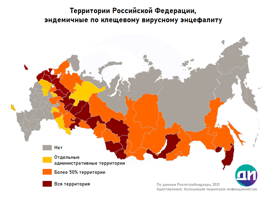 карта распространения клещевого энцефалита в России