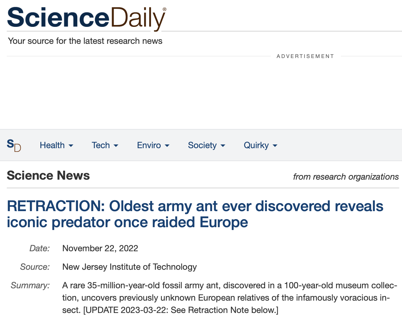 Ученые нашли останки древнейшего муравья-кочевника