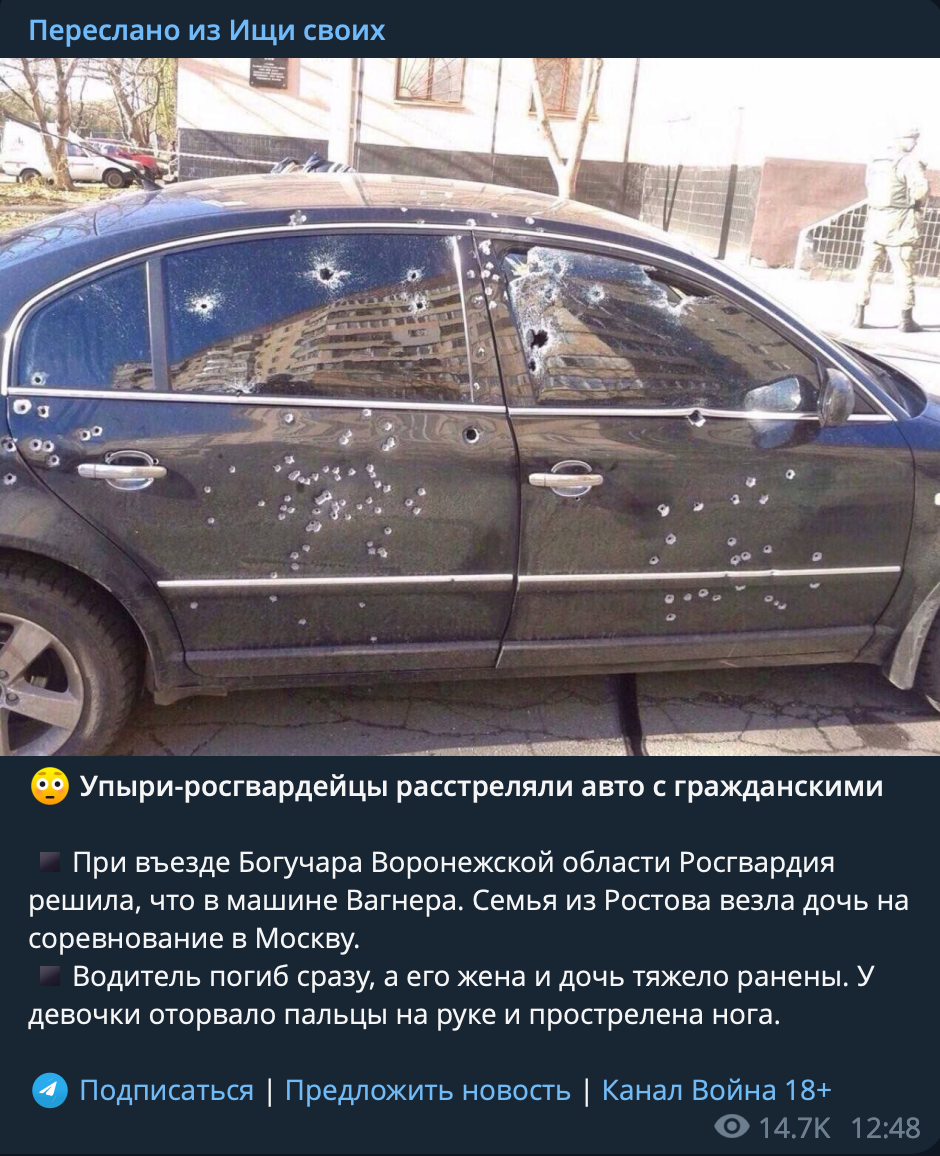 Росгвардейцы расстреляла машину с гражданскими в Воронежской области