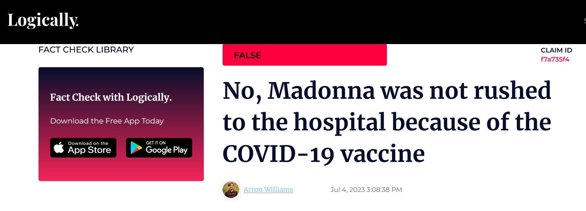 Screenshot 2023 07 07 At 18 36 20 False No Madonna Was Not Rushed To The Hospital Because Of The Covid 19 Vaccine