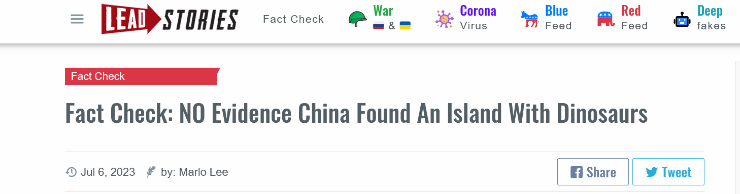 Screenshot 2023 07 19 At 17 09 23 Fact Check No Evidence China Found An Island With Dinosaurs Lead Stories
