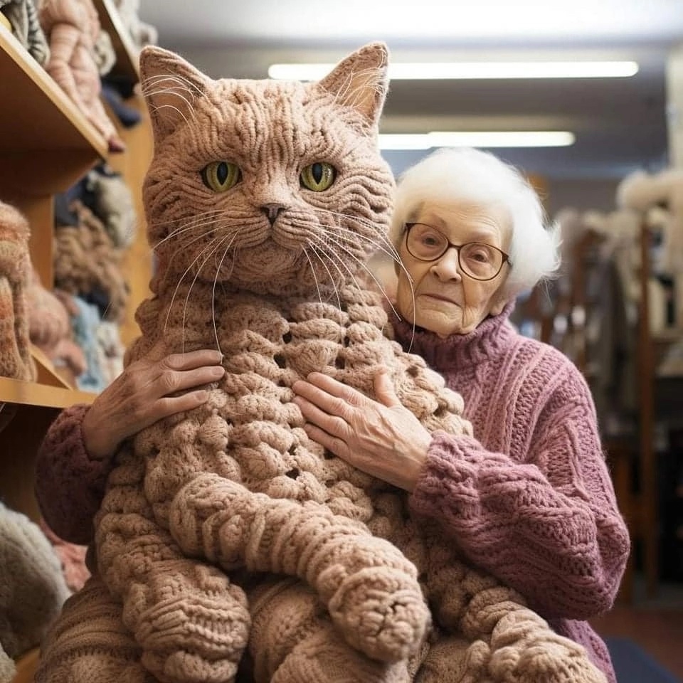 80-летняя женщина вяжет гигантских кошек