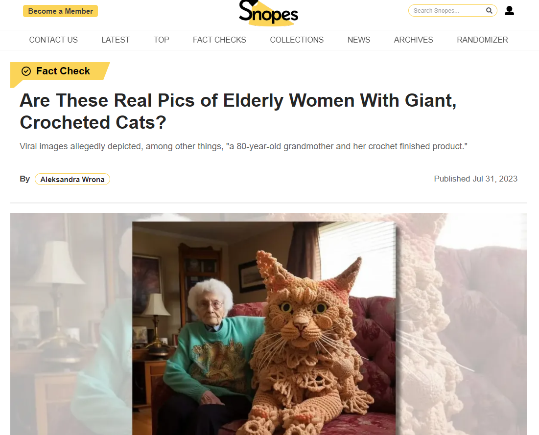 are these real pics of elderly women with giant crocheted cats
