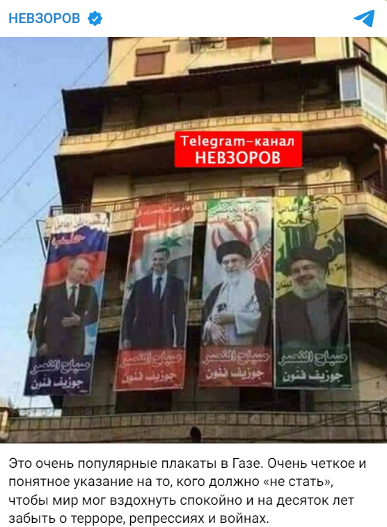 плакат с Владимиром Путиным в Секторе Газа Невзоров