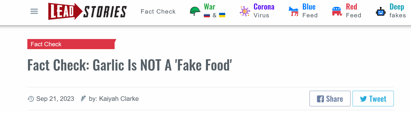 Screenshot 2023 10 02 At 17 00 57 Fact Check Garlic Is Not A Fake Food Lead Stories